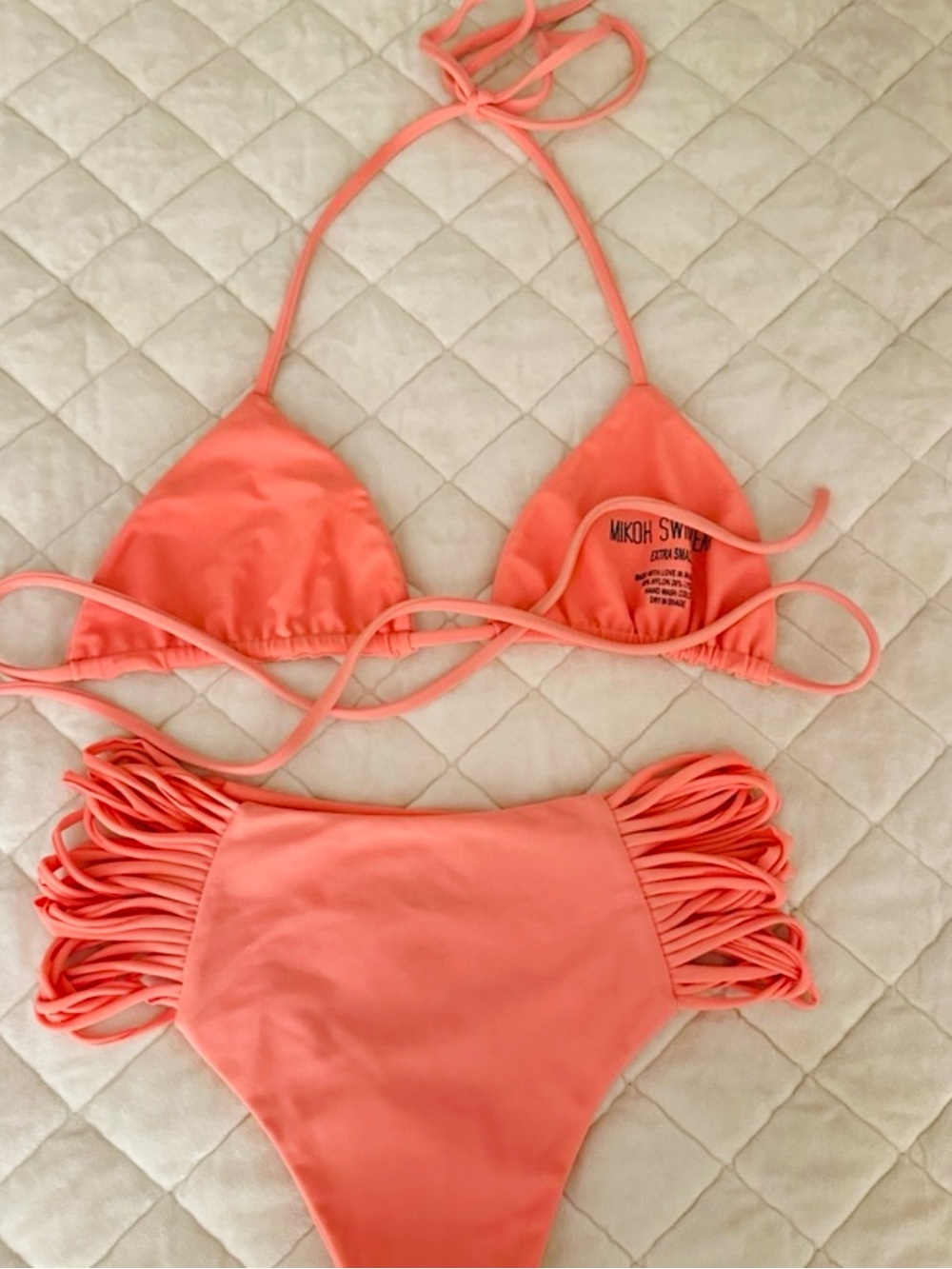 MIKOH Coral Ruched Triangle Bikini Set XS